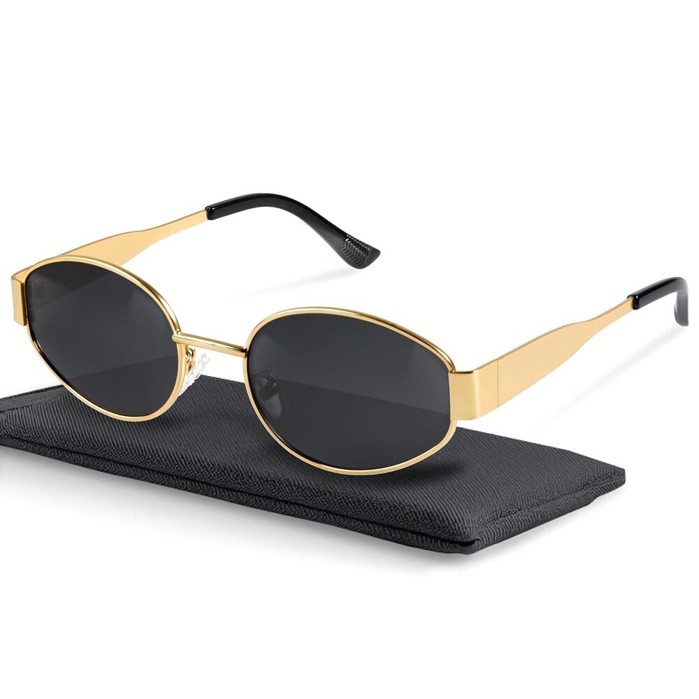 Retro Polarized Sunglasses - UV400 Protection, Oval Shape, Metal Frames